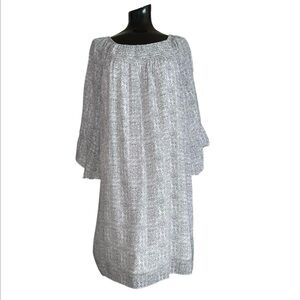 New Directions Elegant Gray & White Smocked Women's Dress Sz L